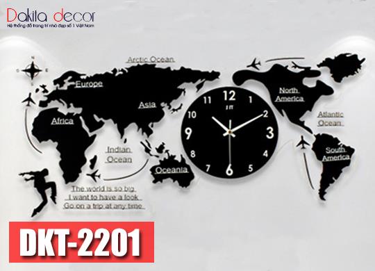 Đồng hồ treo tường trang trí BẢN ĐỒ thế giới DKT2201D